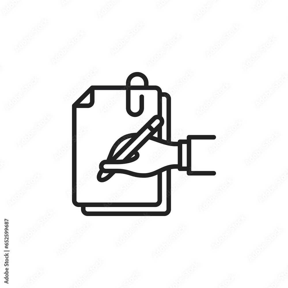 Hand writing on paper outline icon. Vector illustration. Isolated icon is suitable for web, infographics, interfaces, and apps. Hand writing on paper outline icon. Vector illustration. Isolated icon is suitable for web, infographics, interfaces, and apps.