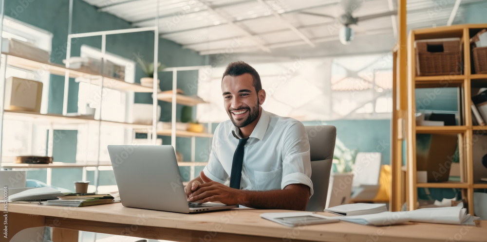 Businessman planning and in communication with people on the internet at new office. Businessman planning and in communication with people on the internet at new office.