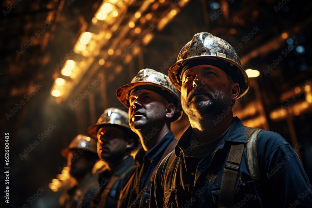 Obraz premium Team of engineers working in a heavy industrial factory. Generative Ai