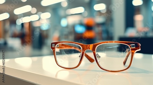 Glasses in store retail at shopping mall.