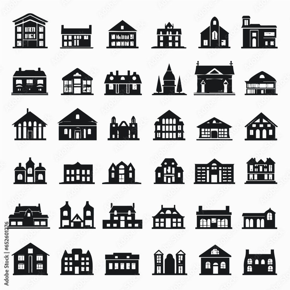 Houses exterior black glyph vector icons set Houses exterior black glyph vector icons set