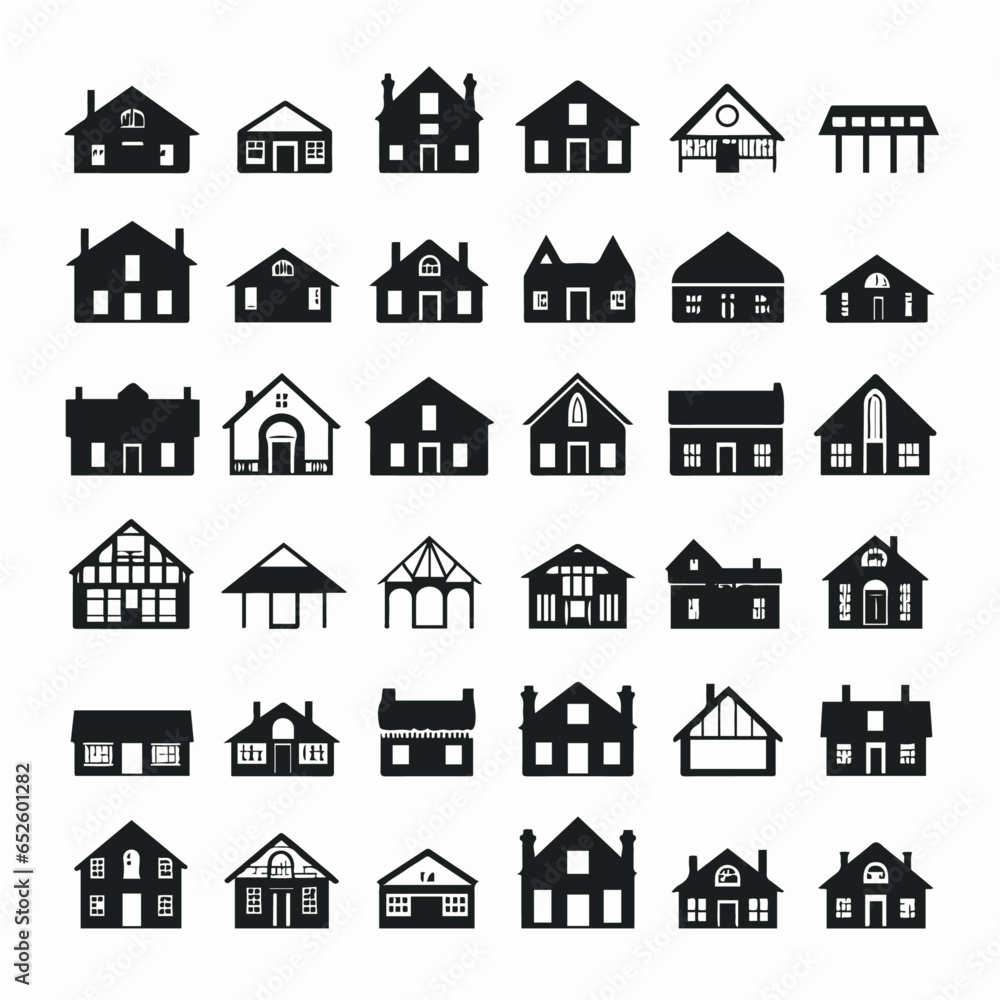 Houses exterior black glyph vector icons set