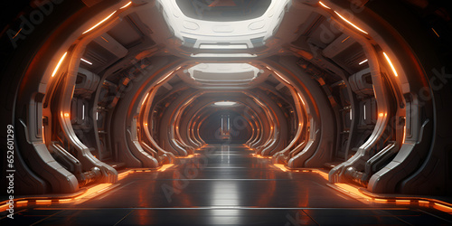 Futuristic Alien Spaceship Interior Glowing Abstract Shapes in Alien Tunne