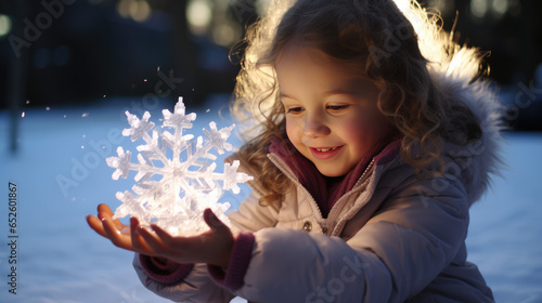 A little girl plays with a glowing snowflake © jr-art