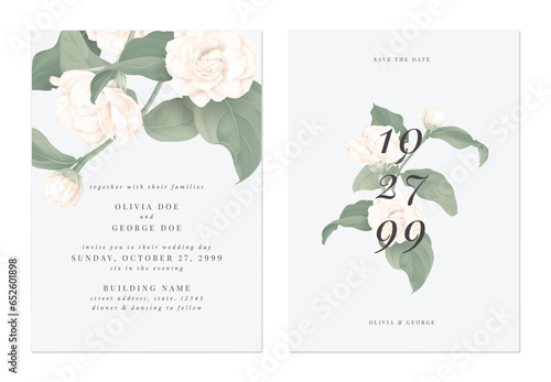 Grey minimalist Jasminum sambac flowers wedding invitation