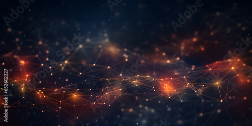 Abstract background with shining network structure with dots and lines on dark backdrop Wallpaper of connected neural web in close up view