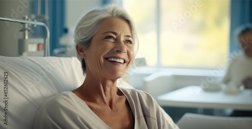 Free Download Happy mature woman patient on a bed in a hospital room, After receiving good news. - GFXLoad
