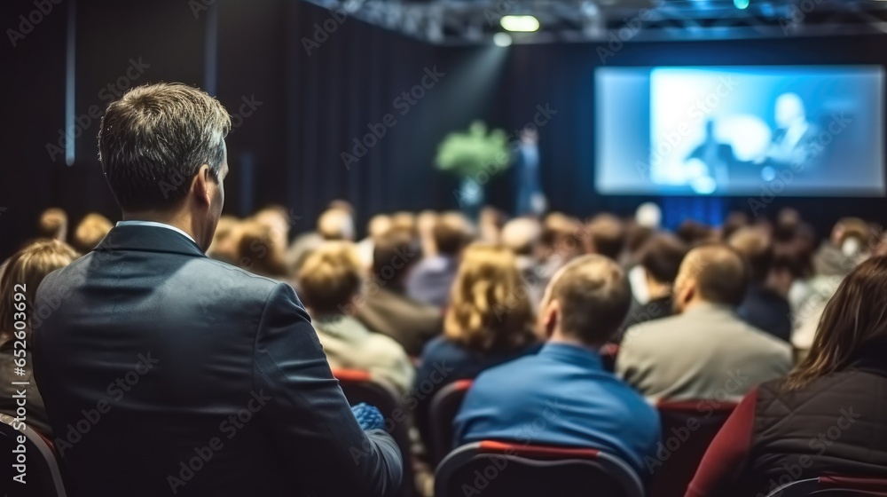 Obraz premium Audience in the lecture hall, Speaker Giving a Talk at Business Meeting.