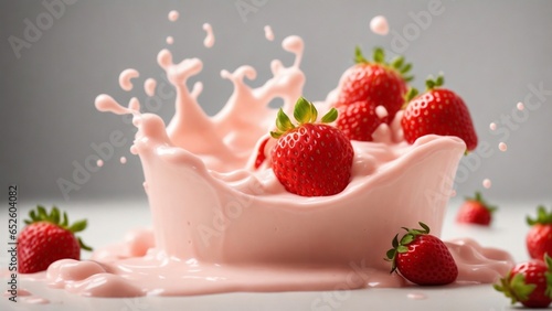 Milk or yogurt splash with strawberries 