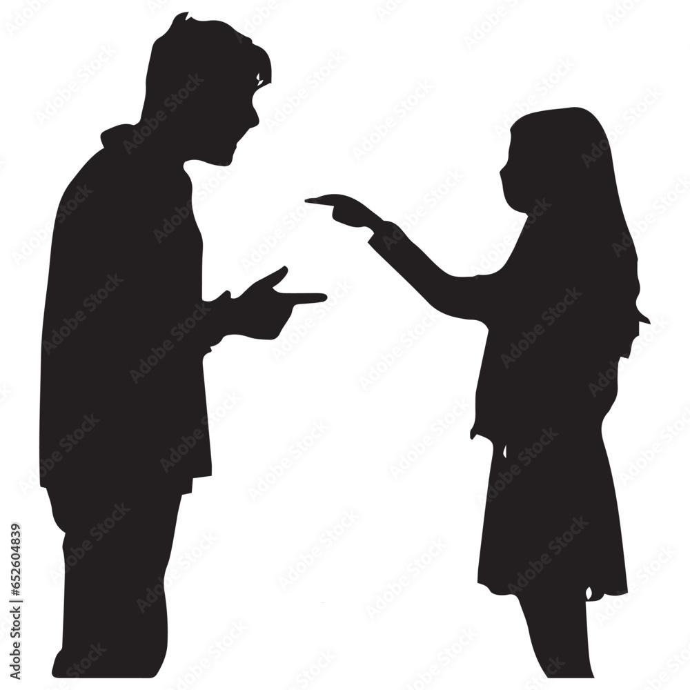 Husband and wife quarrel with each other in silhouette vector illustration Husband and wife quarrel with each other in silhouette vector illustration