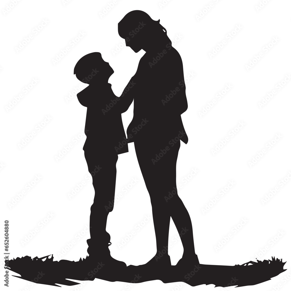A boy speaks his mind to his mother and her mother understands his silhouette vector illustration