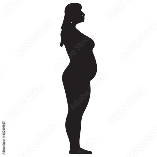 An overweight woman exercises daily to reduce excess body fat silhouette vector illustration