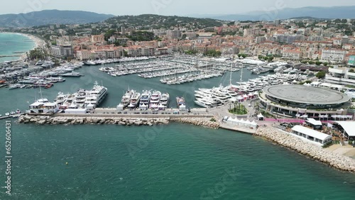 Panning shot harbour Cannes France drone,aerial photo