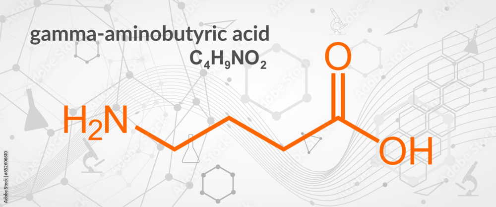 Medical illustration. Chemical formula of gamma-Aminobutyric acid. Medical illustration. Chemical formula of gamma-Aminobutyric acid.