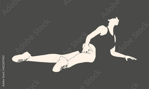 Lying woman silhouette. Sport girl illustration. Casual sportwear - t-shirt, breeches and sneakers. Young woman wearing workout clothes. Sport fashion girl in urban casual style.