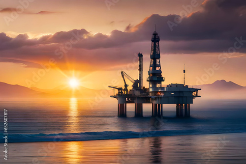 oil rig at sunset