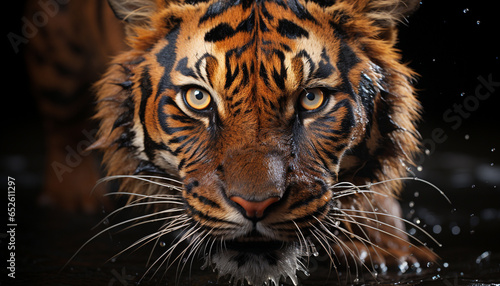 Majestic tiger, undomesticated cat, staring with aggression, beauty in nature generated by AI