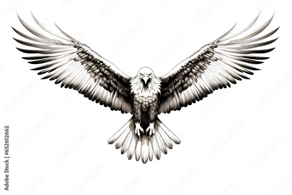 Naklejka premium Black and white eagle isolated on white background.
