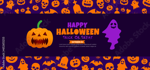 31 October happy Halloween pattern background design with pumpkins. use to background  banner  placard  party invitation card  book cover and poster design template.