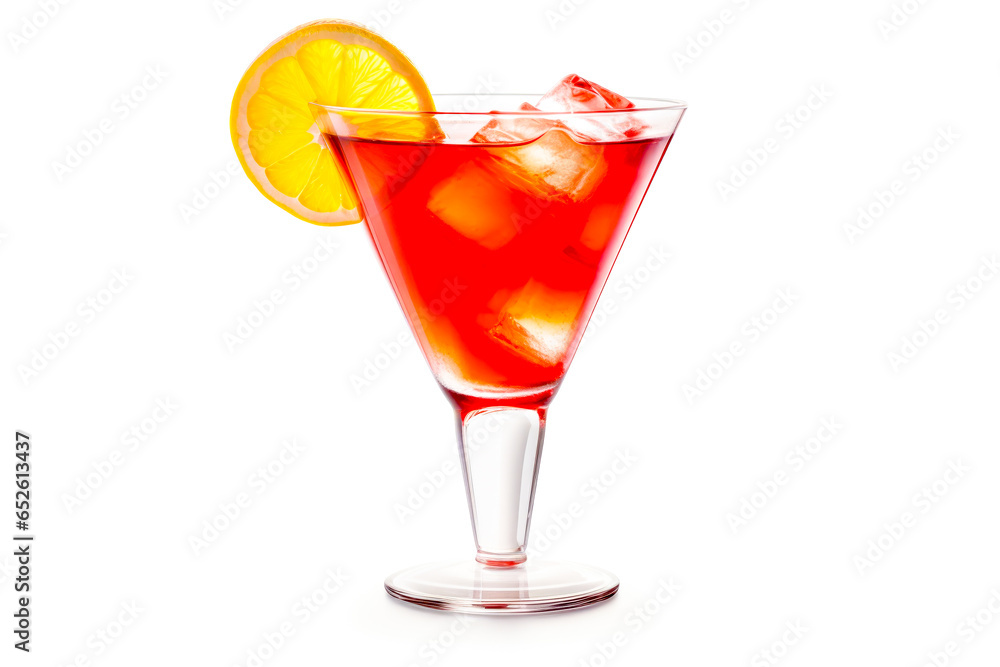 Red cocktail with ice and lemon isolated on white background. Red cocktail with ice and lemon isolated on white background.