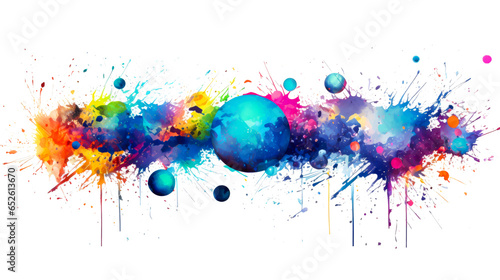 Colorful watercolor background with planets and meteorites.