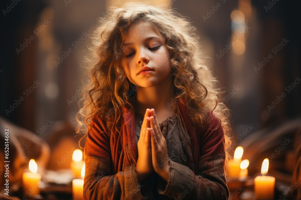 Graceful Devotion: A Small Girl's Prayerful Posture in the Sacred Space of the Church Graceful Devotion: A Small Girl's Prayerful Posture in the Sacred Space of the Church