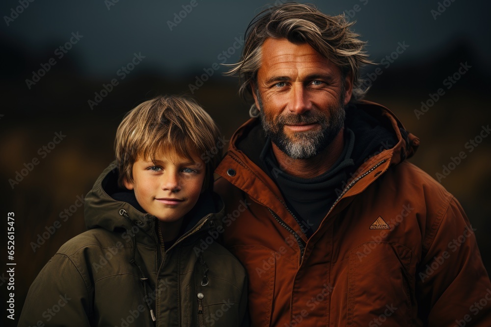 A Bond Beyond Words: Father and Son Standing Side by Side A Bond Beyond Words: Father and Son Standing Side by Side