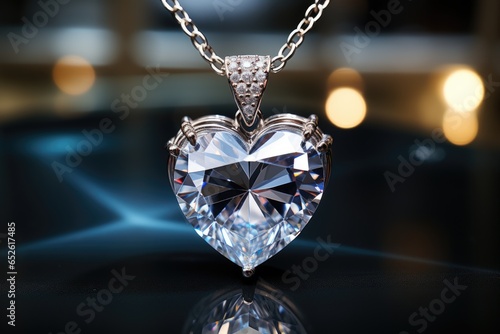heart shaped necklace with a big gem - product photo  Generative AI 