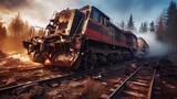 A Diesel train derailment accident at railway