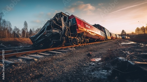 A Diesel train derailment accident at railway