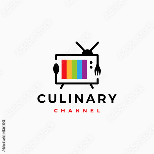 spoon fork food channel television tv culinary review logo vector icon illustration