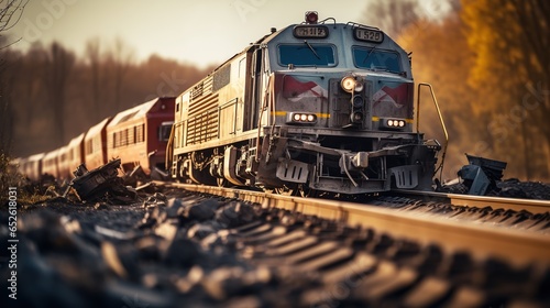Fotografie, Obraz A Diesel train derailment accident at railway