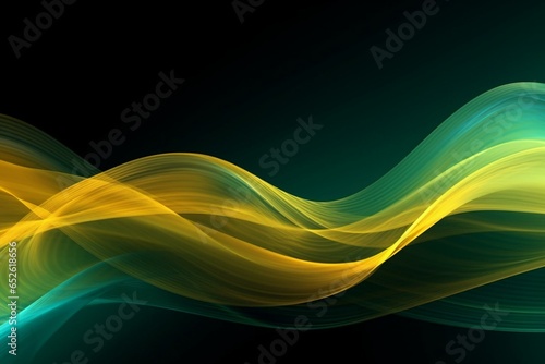 Abstract wave background with green and yellow lines. Generative AI