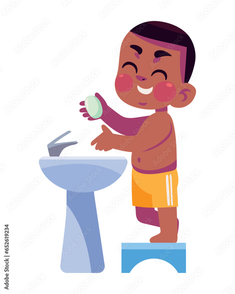kid washing hands with soap