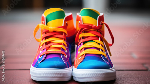 Shoes with pride-themed rainbow design