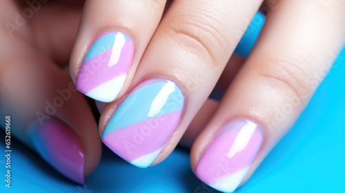 Nail art with the transgender flag colors