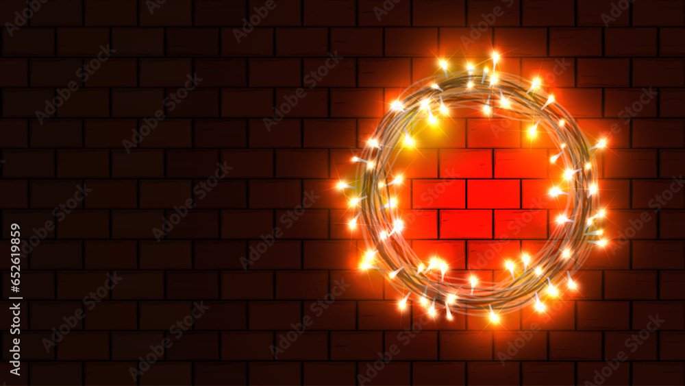 Brick wall, background, light bulb light - obrazy, fototapety, plakaty 