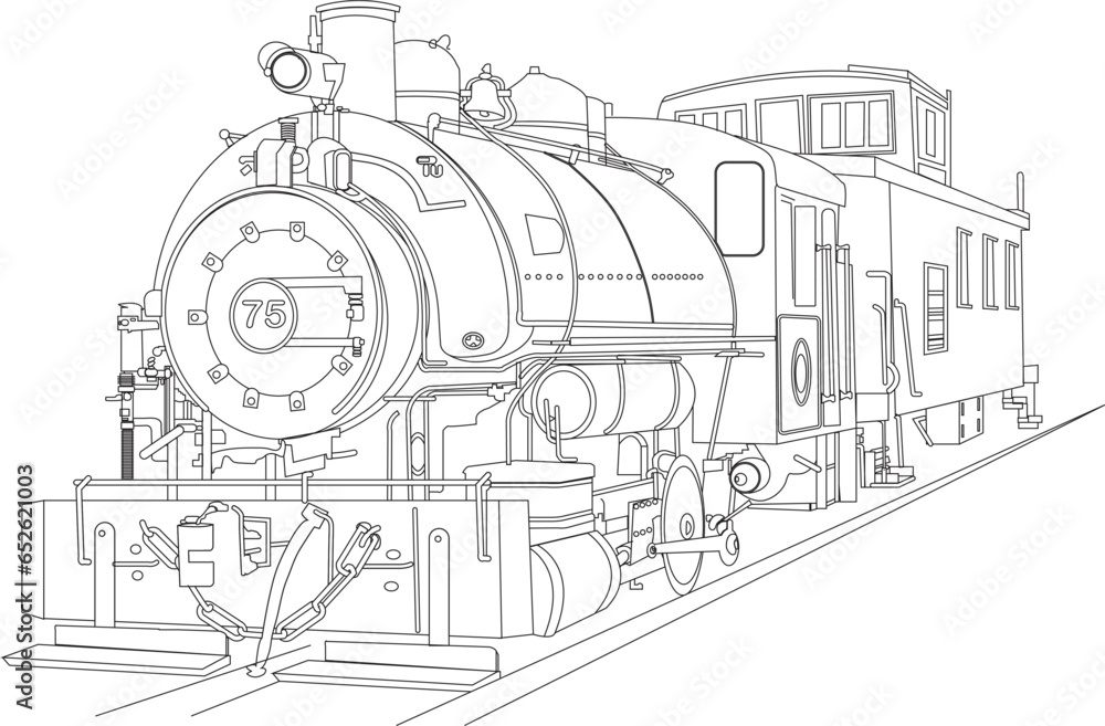 Train line art outline illustration on the white background.