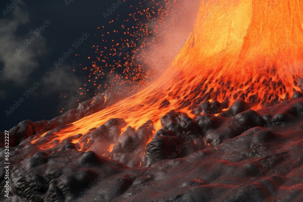 Lava erupting crater volcano. Generate Ai