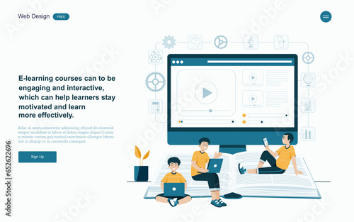 Online education concept.Online learning with platform and resources.Vector illustration.