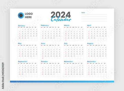dar for 204 year week starts Sunday planner layout or simple and minimal design calendar  of2024