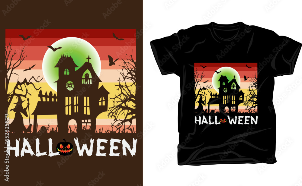 Halloween t-shirt design hauntet house