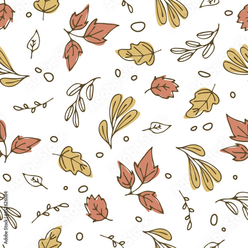Autumn pattern of leaves. Doodles  drawings  sketch.  