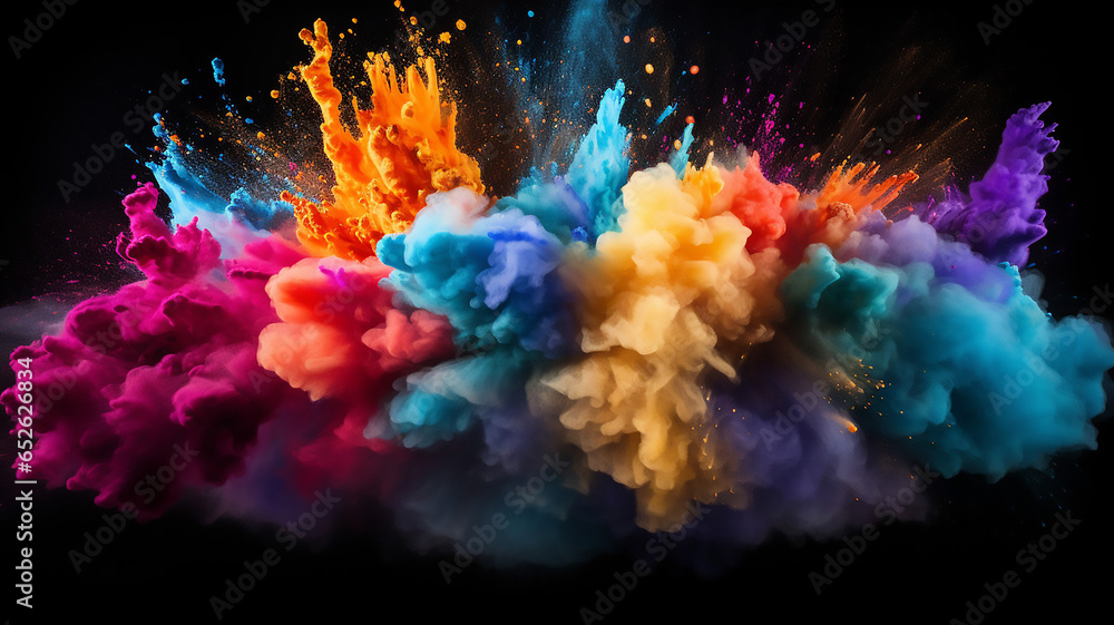 Explosion of Colorful Powder on Black Background
