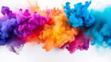 Explosion of Rainbow Color Powder on White Background