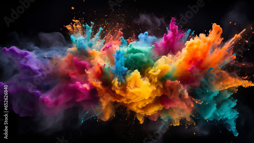 Explosion of Colorful Abstract Powder on Black Background