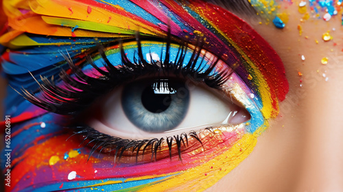 Eye of Model with Abstract Art Make up Close Up