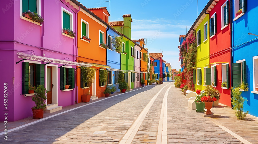 Street with Colorful Buildings in Burano Island