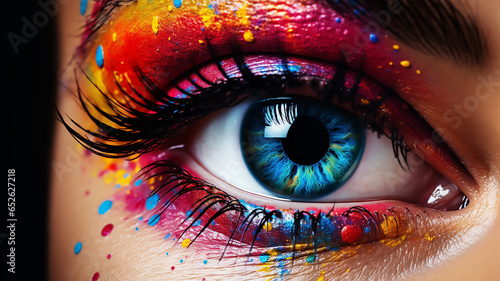 Woman Eye with Colorful Makeup Closeup