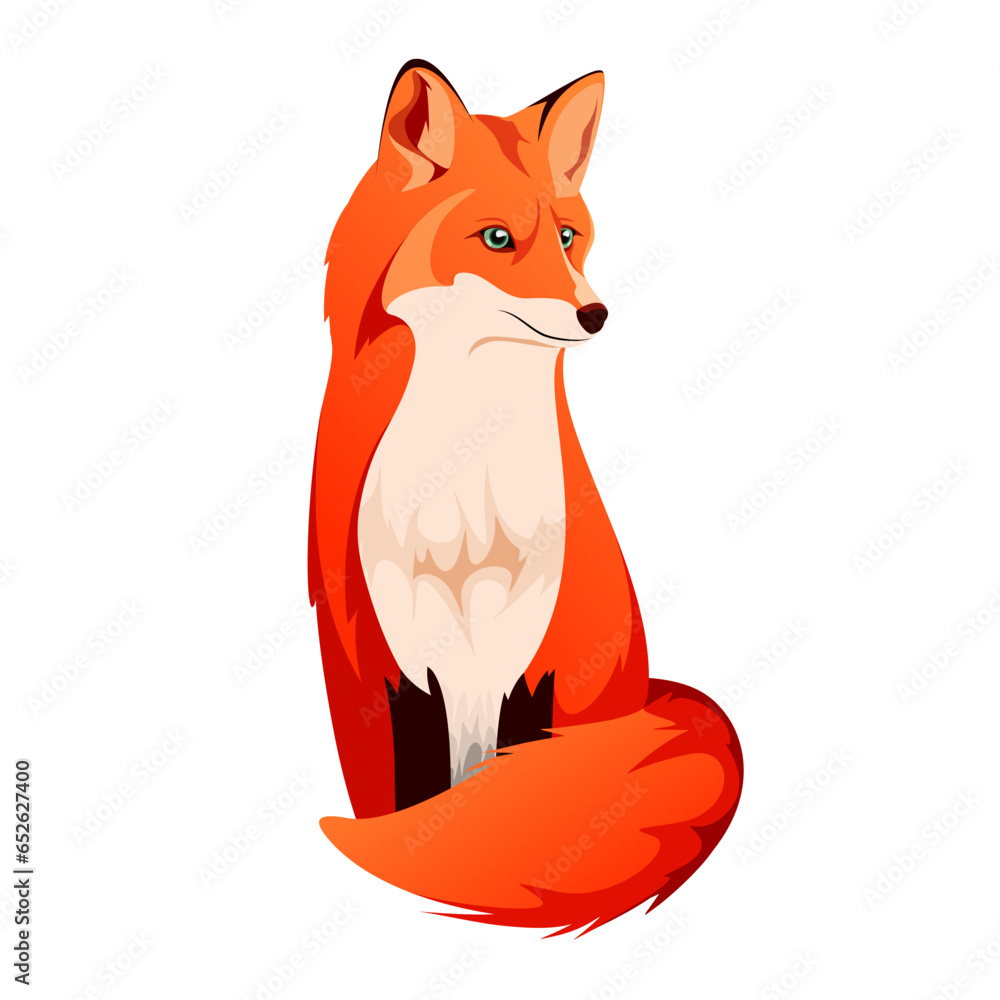 A bright fox on a white background. Cartoon style.
A bright fox on a white background. Cartoon style.